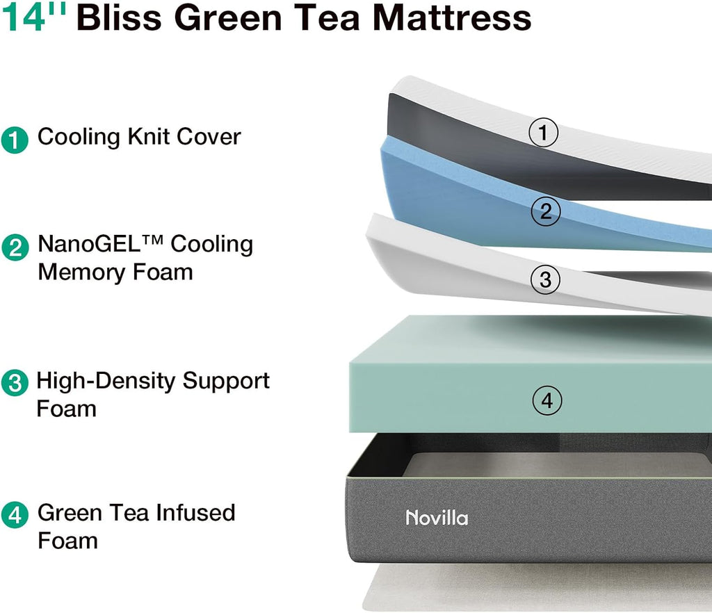 Novilla Bliss King Size Mattress - 14 Inch Gel Memory Foam for Cooling Comfort & Pressure Relief