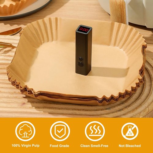 Air Fryer Paper Liners - 100 Pcs Non-Stick Parchment Liners for 7.9” Square Baskets | Food Grade Accessories