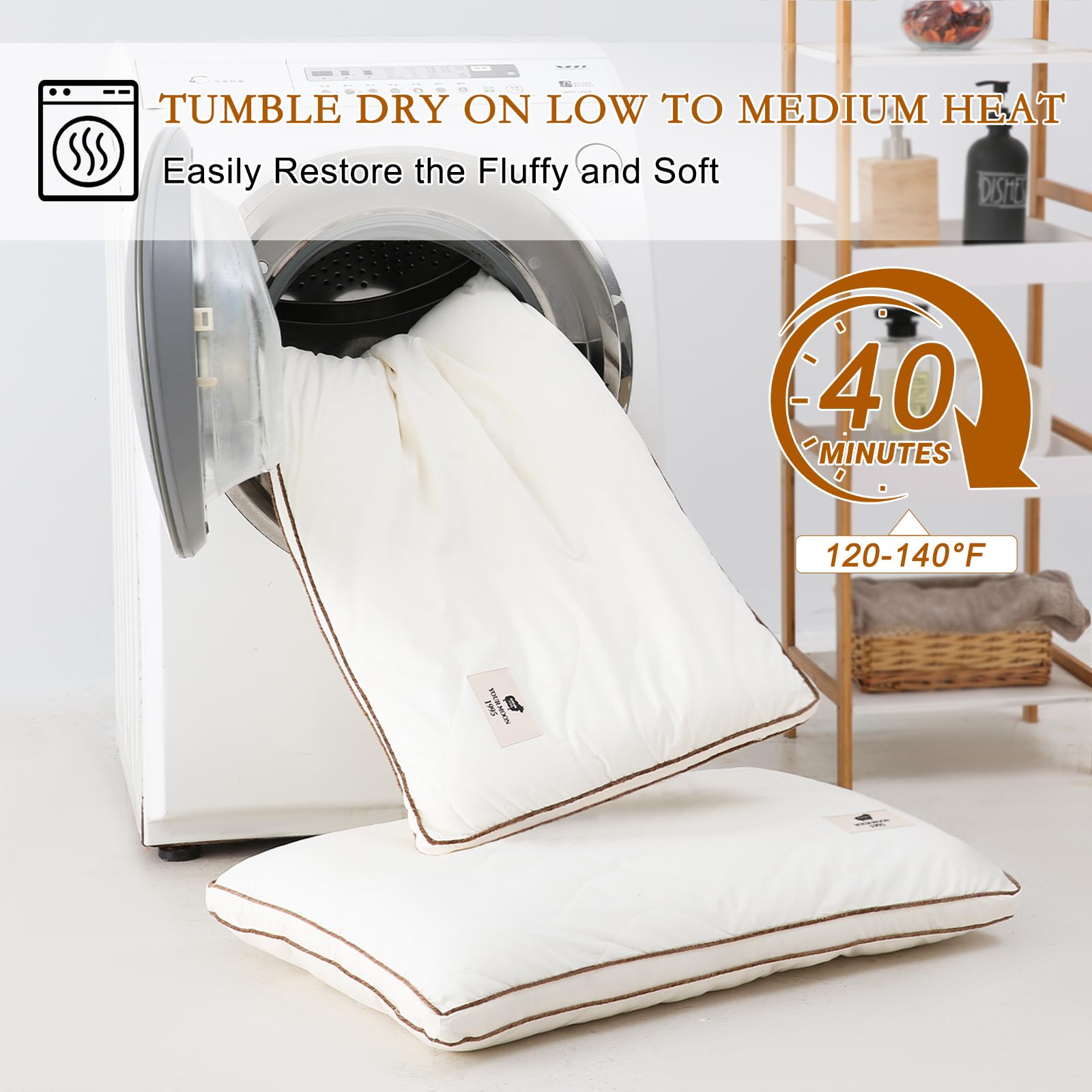 YOUR MOON Soft Natural Wool Pillow Queen, Flat & Thin Wool Pillow for Sleeping, Low-Loft Bed Pillows for Back and Stomach Sleepers, Breathable Soft Cotton Cover(Off White)