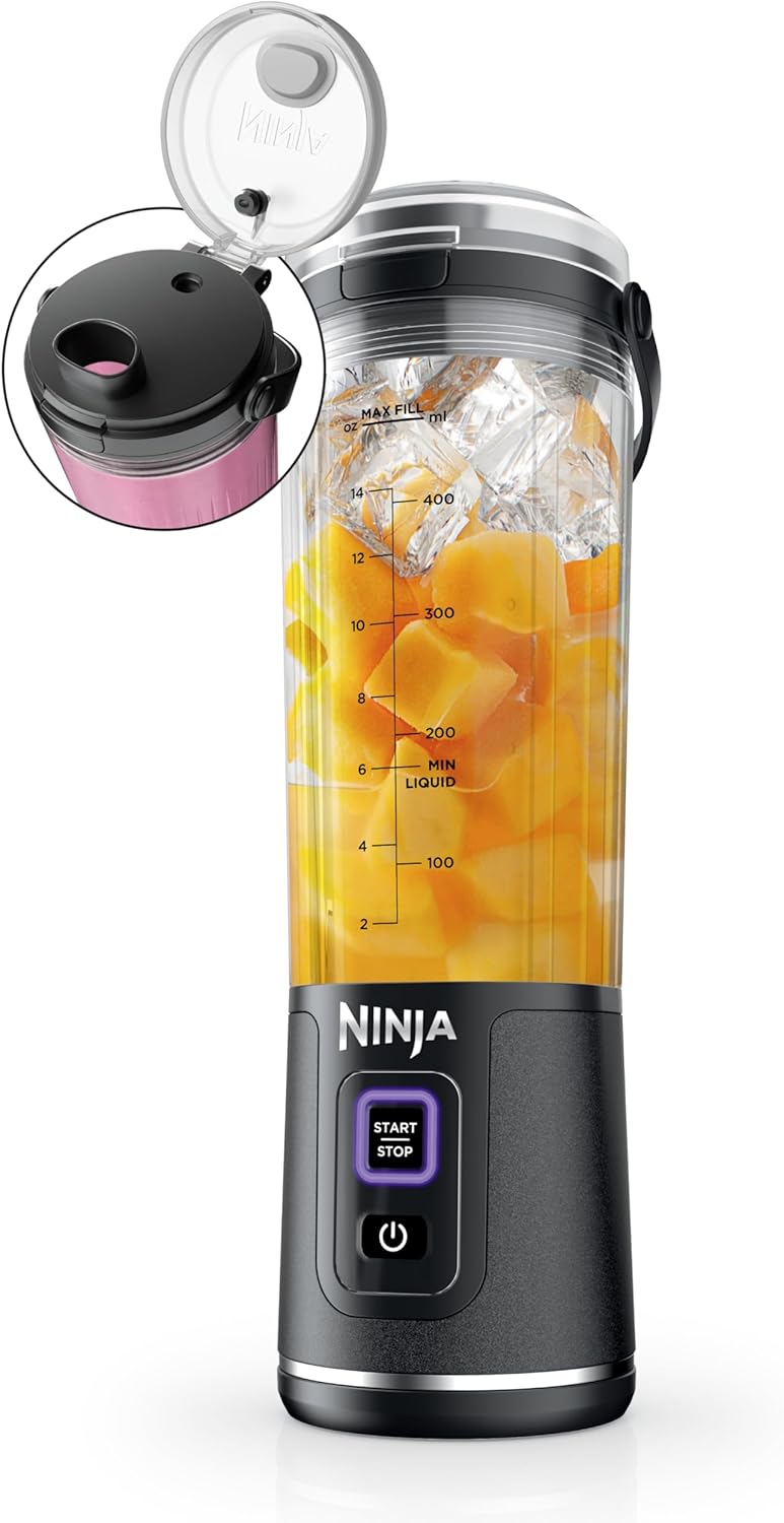 Ninja Blast Portable Blender - Cordless 18oz Personal Blender for Shakes & Smoothies | BPA-Free, Leakproof Lid, USB-C Rechargeable, Metallic Black