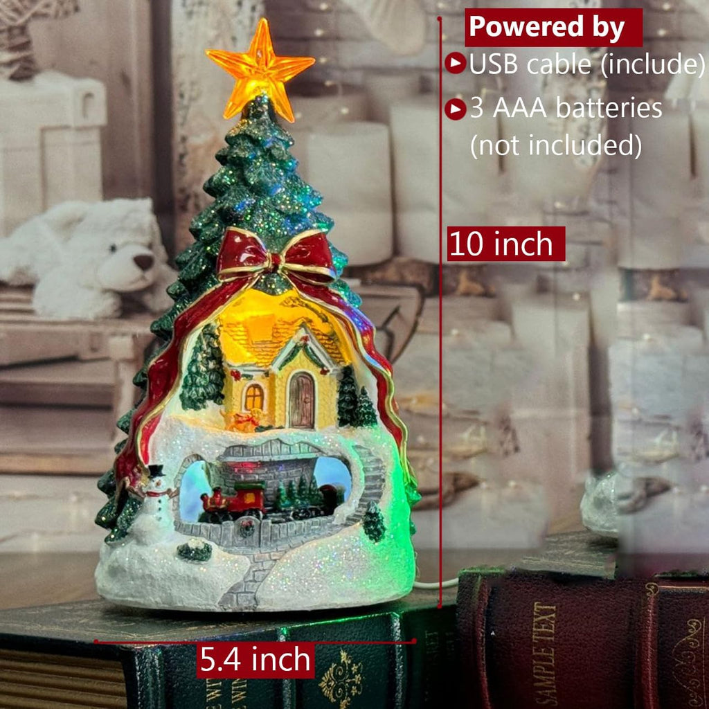 Regine Switzerland Musical Christmas Tree Village Scene - Rotating Train & LED Lights | Animated Holiday Figurine