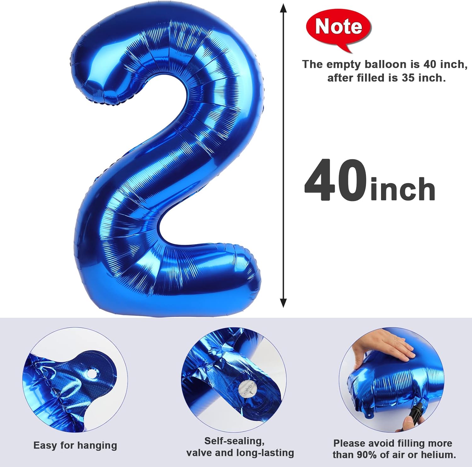 Numbers Balloon 40 Inch - Navy Blue Birthday Decorations for 2nd, 12th, and 21st Celebrations