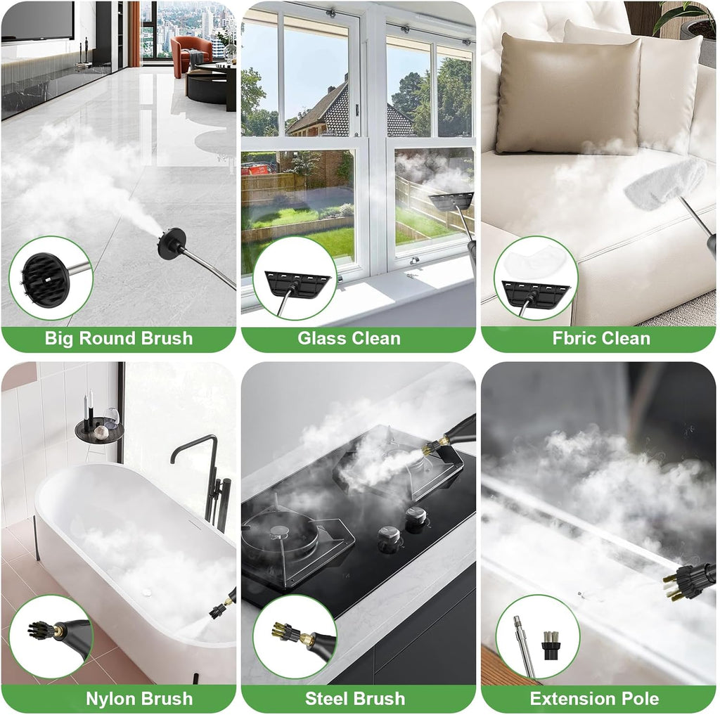 Skiennix Handheld Steam Cleaner - 15s Heat-Up, 1.2L Tank, 6-Level Adjustable Handle | Ideal for Home & Car Detailing