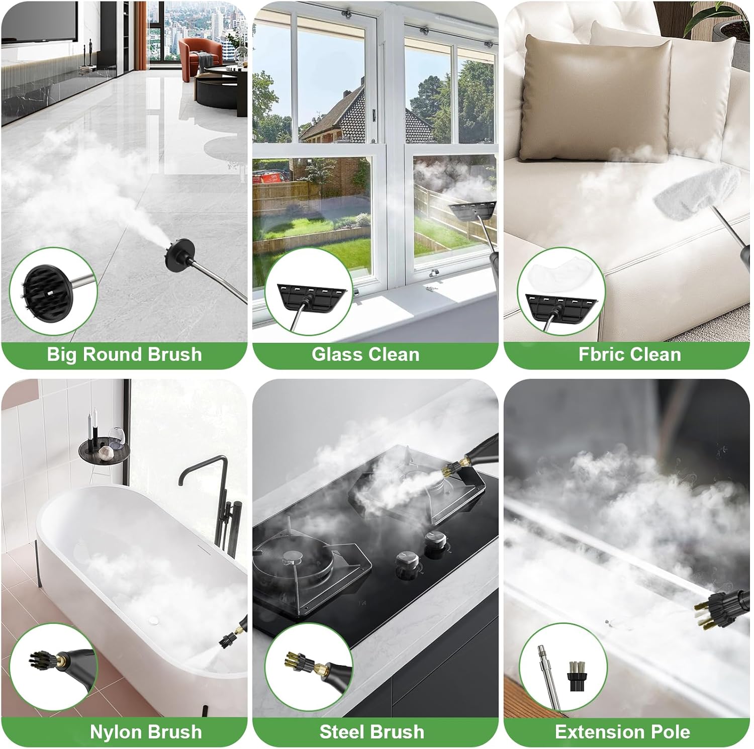 Skiennix Handheld Steam Cleaner - 15s Heat-Up, 1.2L Tank, 6-Level Adjustable Handle | Ideal for Home & Car Detailing