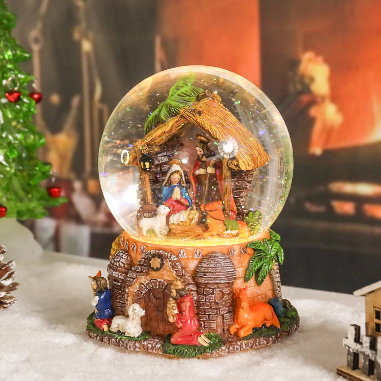Taman Christmas Nativity Snow Globe - Musical Glittering Lighted Tabletop Décor for Holiday Cheer