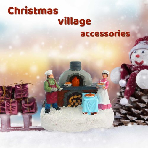 innodept12 Christmas Village Accessories Figurines Scene with LED Light, Battery Operated(3V) not Included (Outdoor Oven)