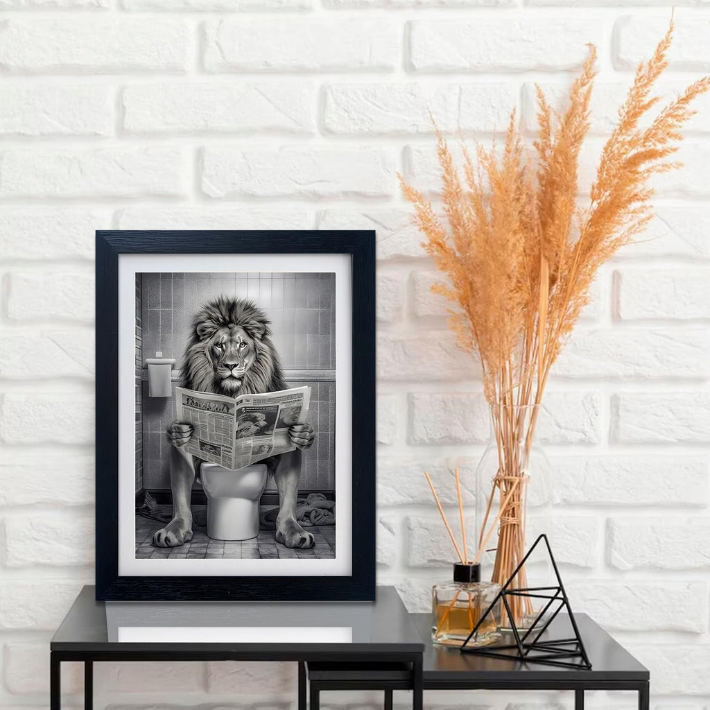 Regine Switzerland Bathroom Wall Decor - Black and White Lion Toilet Art Print | Funny Animal Artwork