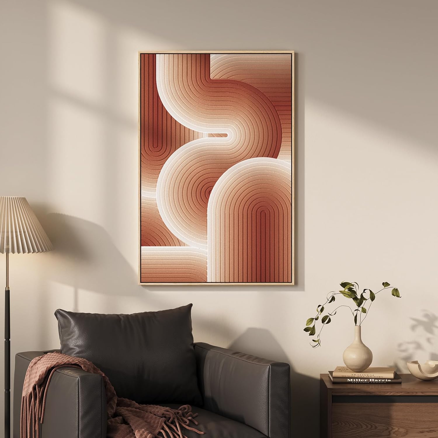 Skiennix 3D Textured Boho Wall Art - Modern Terracotta Geometric Paintings | 24x36 In Minimalist Decor