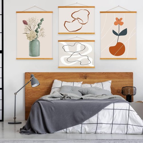 Benjia Magnetic Light Wood Poster Frame Set - 4 Pack for 10x14, 10x15, 10x13 Art Prints | Teak Color