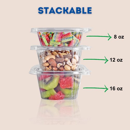 BUT-N-LOC 8oz RPET Clear Hinged Lid Tamper Evident Container - durable, stackable, to go box - 240pcs