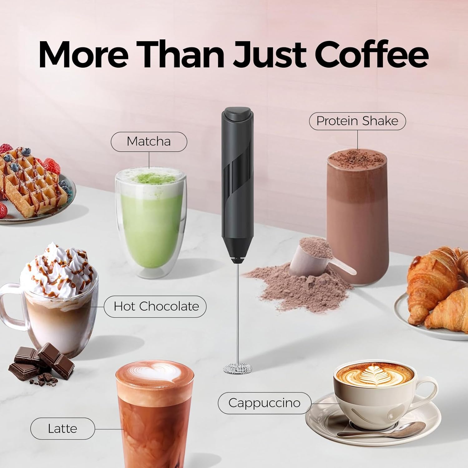 YARRAMATE Electric Milk Frother - Fast Battery Operated Handheld Mixer for Lattes & Cappuccinos | Black