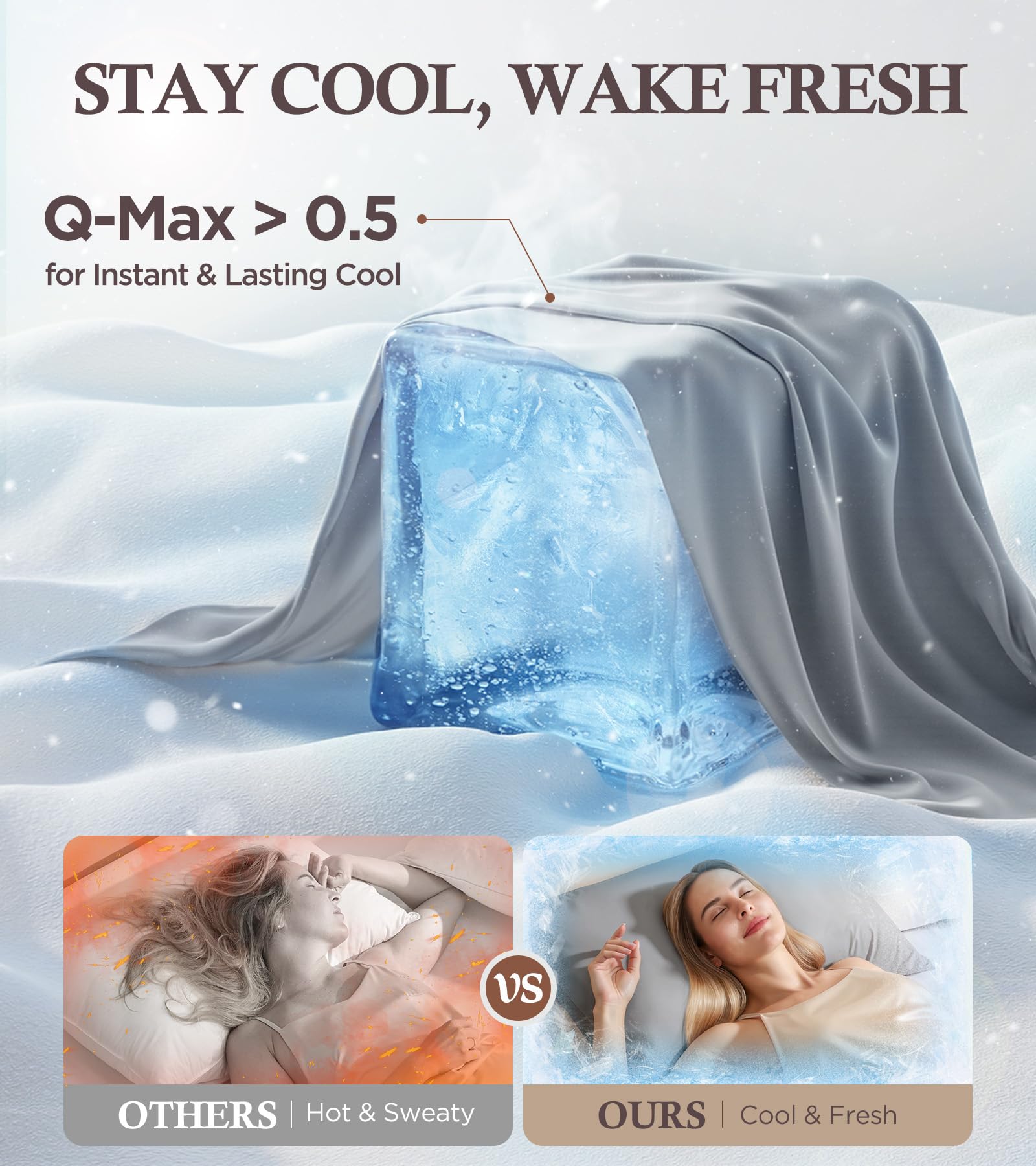 Instant Chill Cooling Pillowcase for Hot Sleepers, 2% HA Infused Pillowcase Hydrates Skin & Hair, Reduces Wrinkles & Frizz, Softer Than Silk Pillow Cases, Pillow Covers Standard (Light Gray, 1 Pack)