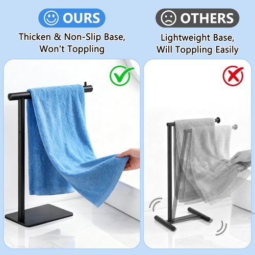 Hand Towel Holder, L-Shape Hand Towel Stand for Bathroom, Stainless Steel Hand Towel Rack Bar Standing for Vanity Kitchen Countertop, Black