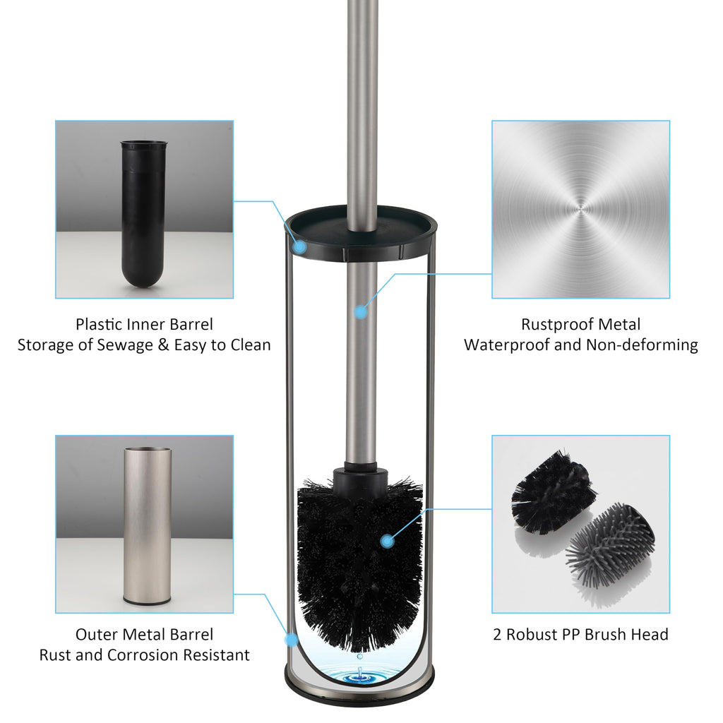 KLDKLD Toilet Brush and Holder Set Premium Material Toilet Bowl Cleaner Free Standing Toilet Bowl Brush and Holder 1pack Brushed Nickel