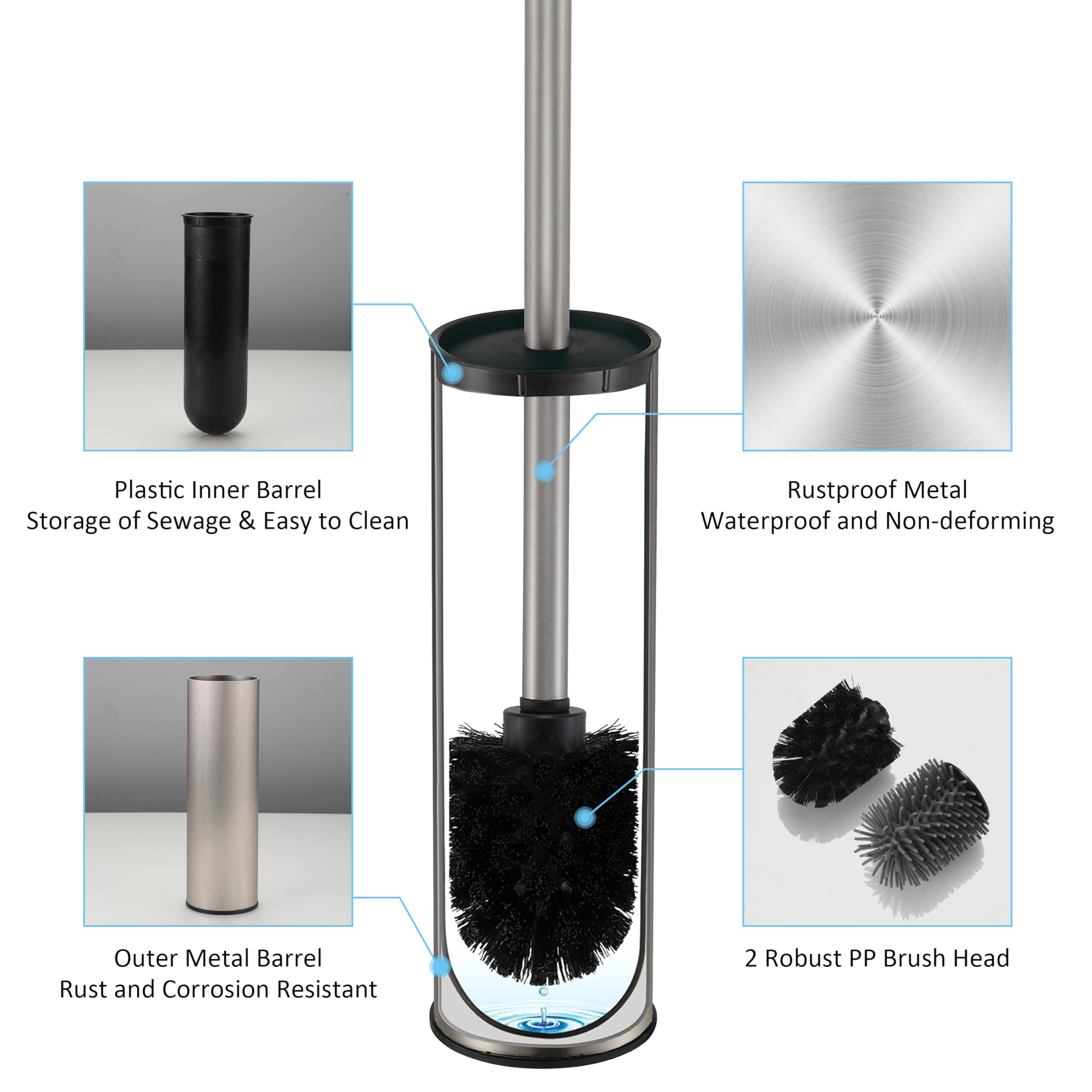 KLDKLD Toilet Brush and Holder Set Premium Material Toilet Bowl Cleaner Free Standing Toilet Bowl Brush and Holder 1pack Brushed Nickel