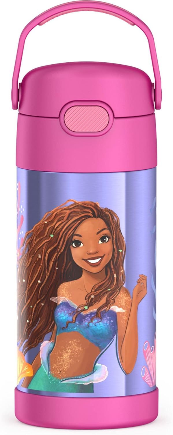 THERMOS FUNTAINER 12 Ounce Stainless Steel Kids Straw Bottle - Insulated, Little Mermaid Design