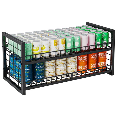 JKsmart 2-Tier Stackable Can Organizer, Extra-Long Can Rack for Pantry Storage, Adjustable Can Dispenser Holds Up to 64 Cans, Super Sturdy Holders for Various Canned Food Snacks Soda
