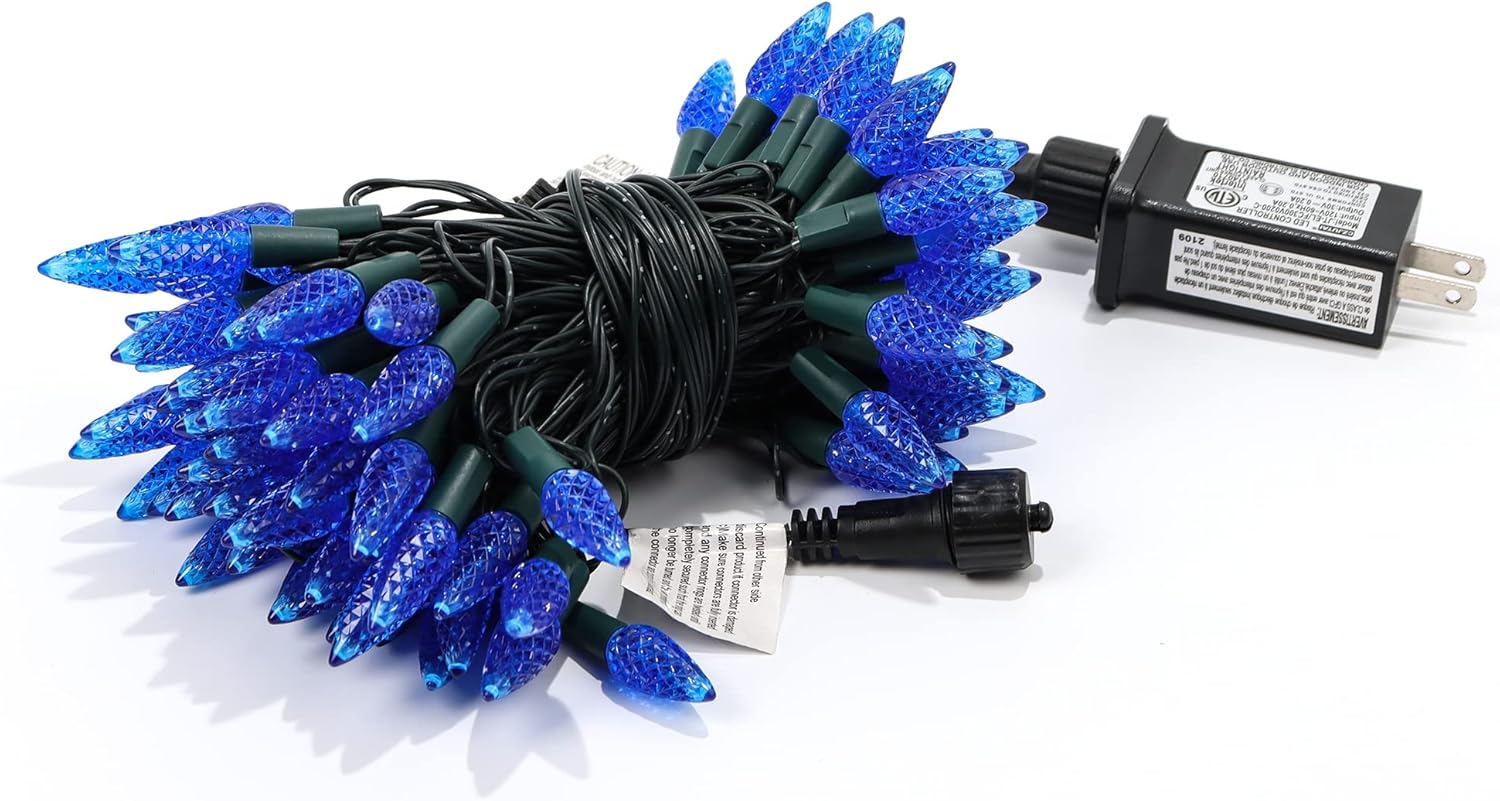 Waterglide C6 Christmas Lights - 33ft 100 LED Faceted String Lights | Waterproof Green Wire with 8 Modes for Indoor/Outdoor Decor