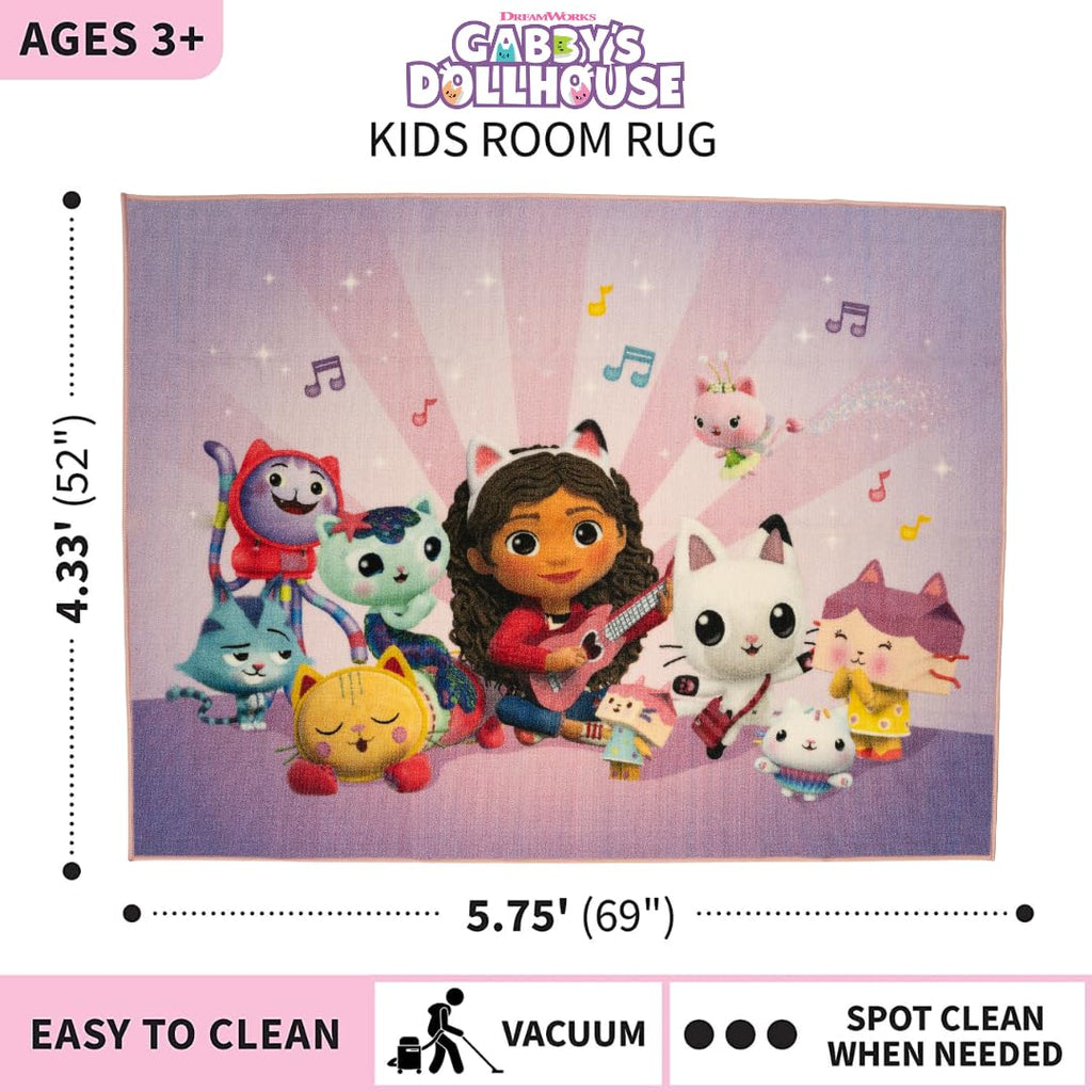 DreamWorks Gabby's Dollhouse Kids Room Non Slip Area Rug, 69 in x 52 in, (Official Licensed Product) By Franco