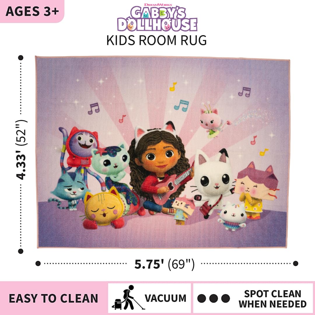 DreamWorks Gabby's Dollhouse Kids Room Non Slip Area Rug, 69 in x 52 in, (Official Licensed Product) By Franco