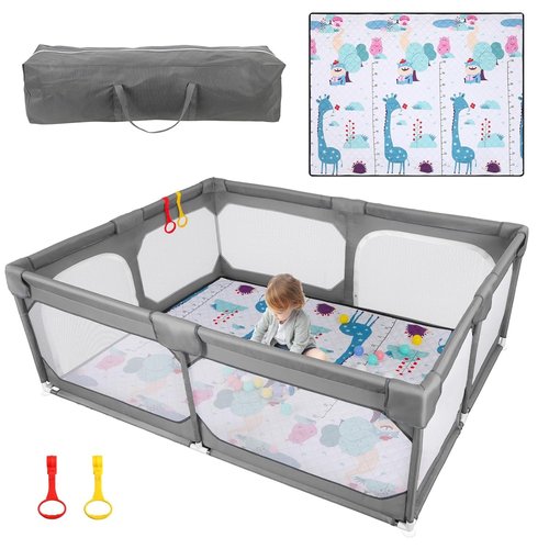 JINXIA Baby Playpen - Large 50"x50" Soft Mesh Safety Play Yard for Indoor/Outdoor Fun - Grey