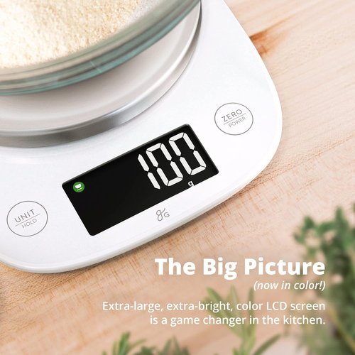 Greater Goods Digital Kitchen Scale - LCD Display, Weighs Grams & Ounces, Up to 11 Pounds, White
