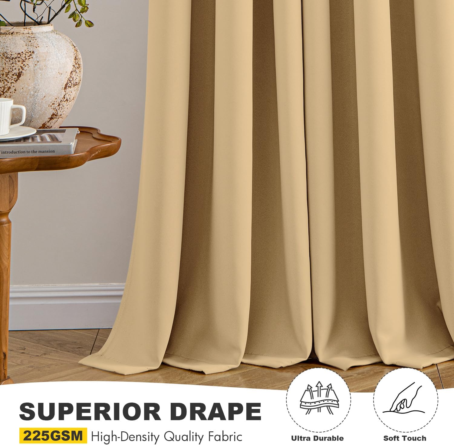 MIULEE Gold Blackout Curtains - Thermal Insulated Room Darkening Drapes | 84-Inch Length, 2 Panels