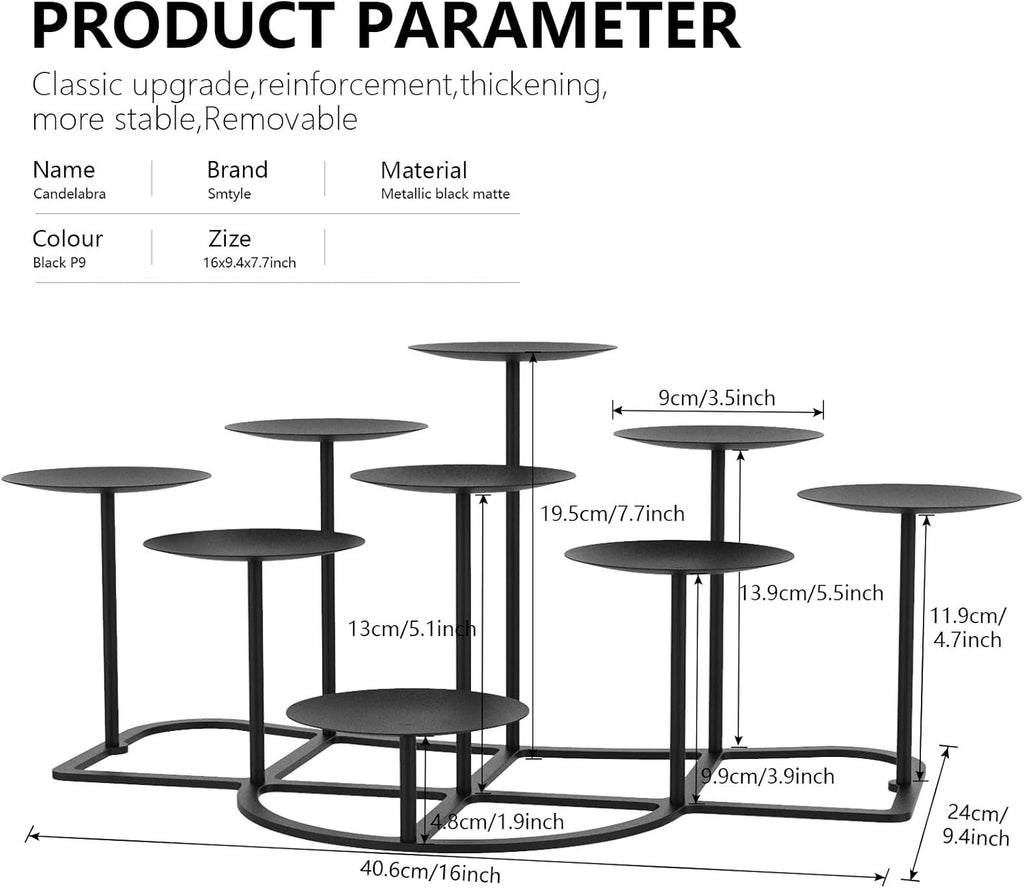 Smtyle Fireplace Candelabra - Modern Black Matte Multi-Tier Candle Holder | Geometric Design for Pillar Candles