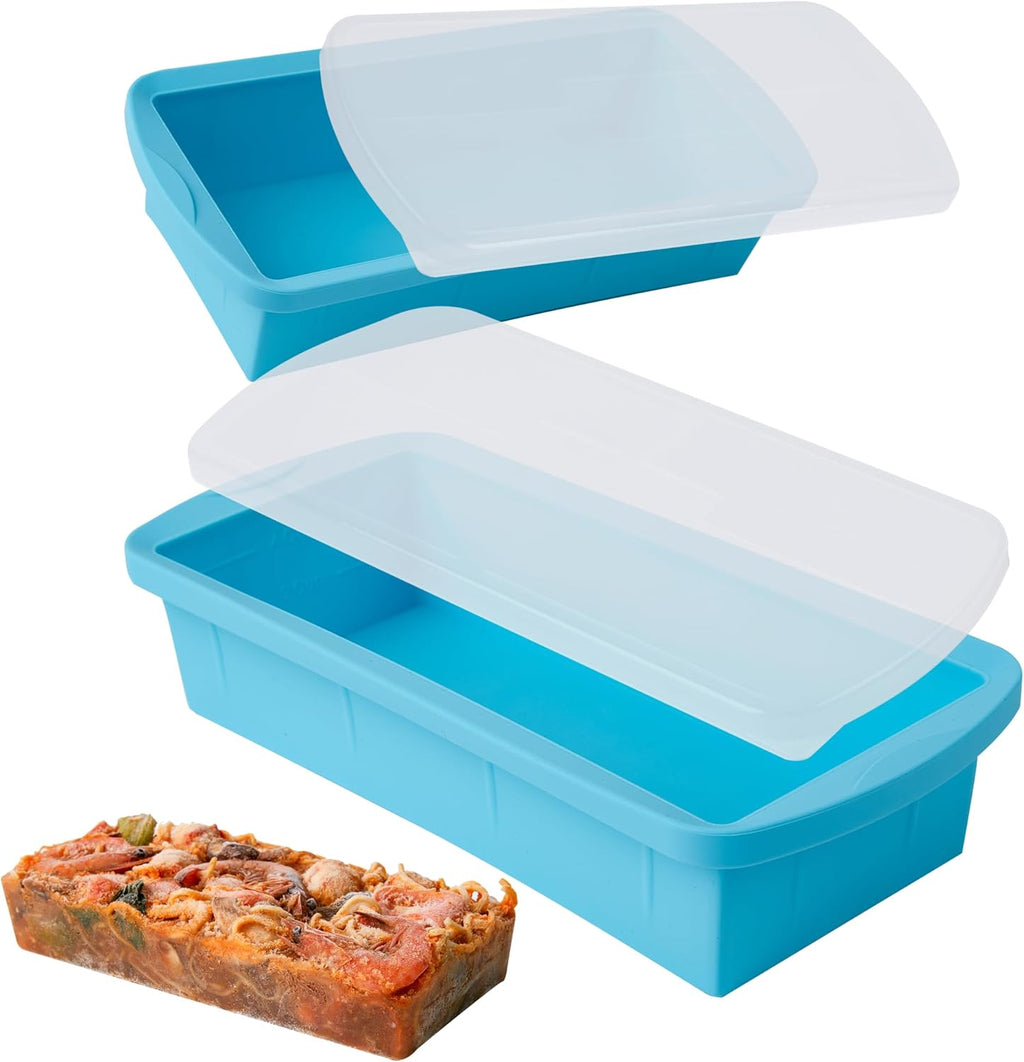 Skiennix Silicone Freezer Tray - 2 Pack Large Ice Cube Molds for Meal Prep | Oven & Dishwasher Safe
