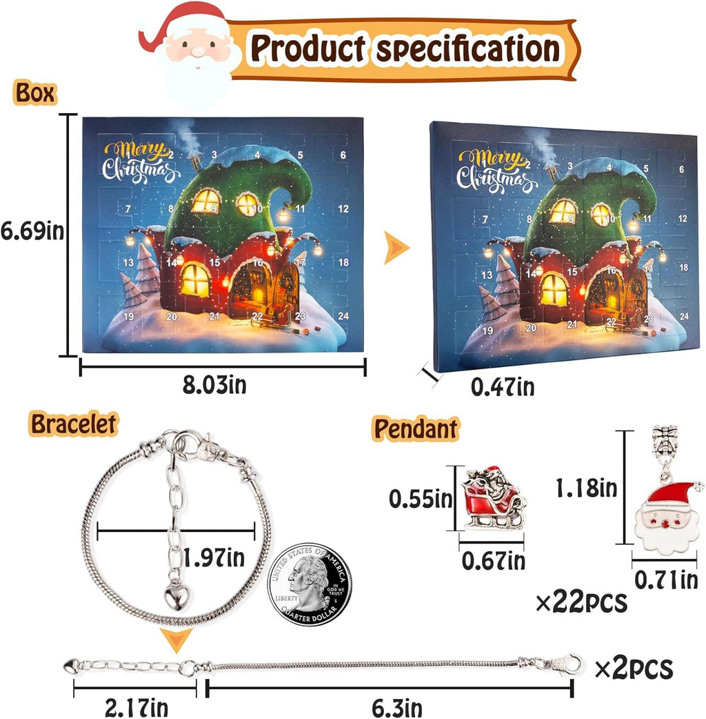 Regine Switzerland Christmas Advent Calendar Bracelets - 24-Day DIY Jewelry Kit with 22 Charms & 2 Bracelets for Girls