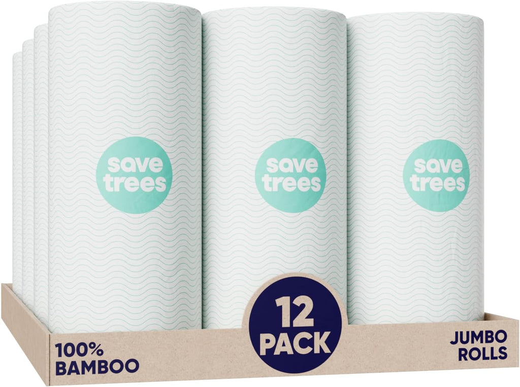Save Trees Bamboo Paper Towels - Ultra Absorbent & Durable EcoTowels | 12pk, 1800 Sheets, FSC-Certified