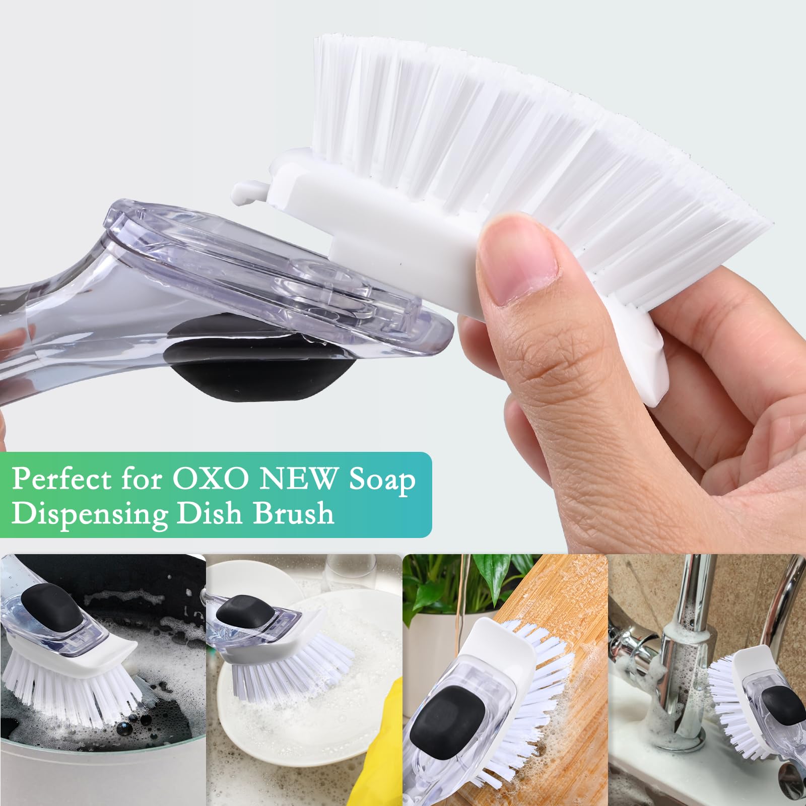 New Brush Refills for OXO New Soap Dispensing Dish Brush - 4 Pack Dish Brush Cleaning Soap Dispensing Head Replacement for Scrubber