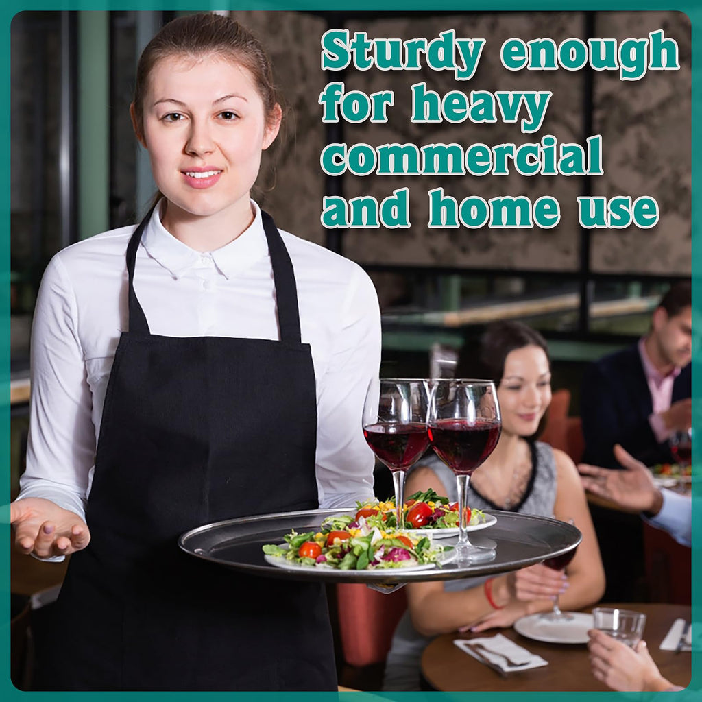 8 Pcs 16 Inch Round Serving Trays Restaurant Serving Trays Plastic Food Drink Serving Tray Non Slip Rubber Lined Black Serving Tray for Party Bar Restaurant Cocktail Cafeteria