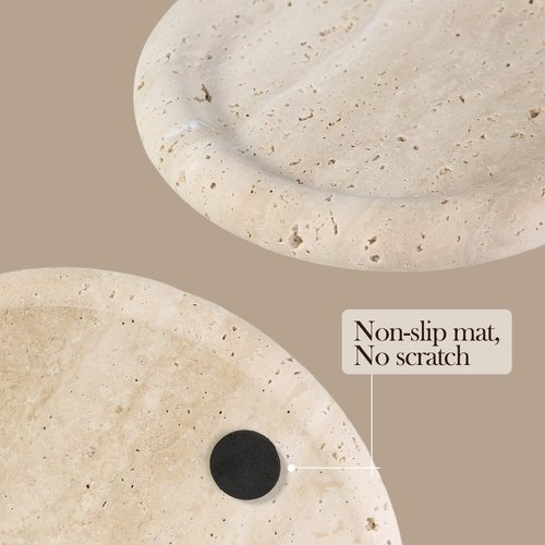 Koville Italian Round Travertine Tray, 8" Vanity Decorative Marble Tray for Countertop, Catchall for Perfume, Candles, Jewelry Dish