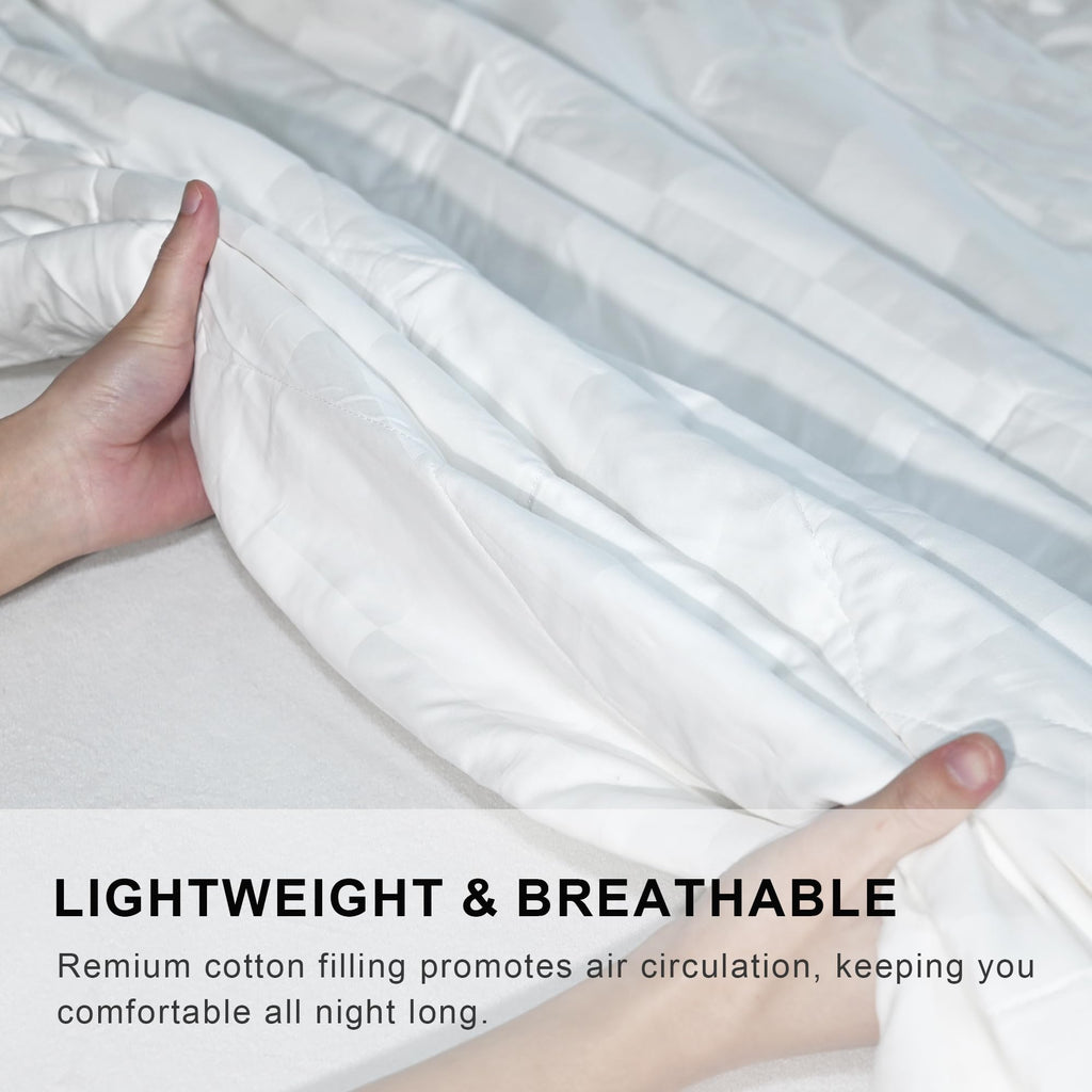 WQSPRING Lightweight 100% Cotton Comforter Queen Size, All Seasons Bedspread Cotton Filled Blanket, Durable Breathable Quilt (Queen, Block)