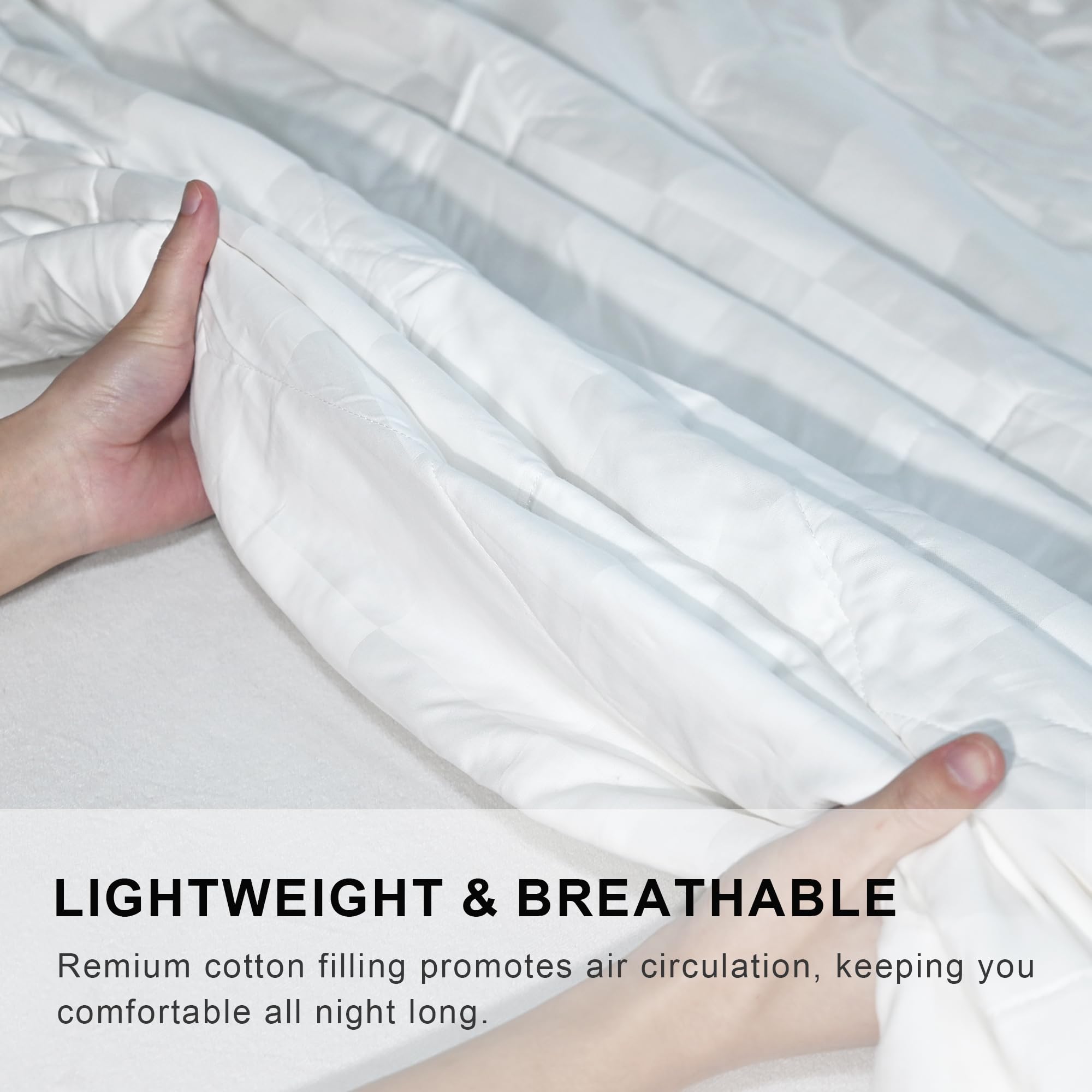 WQSPRING Lightweight 100% Cotton Comforter Queen Size, All Seasons Bedspread Cotton Filled Blanket, Durable Breathable Quilt (Queen, Block)