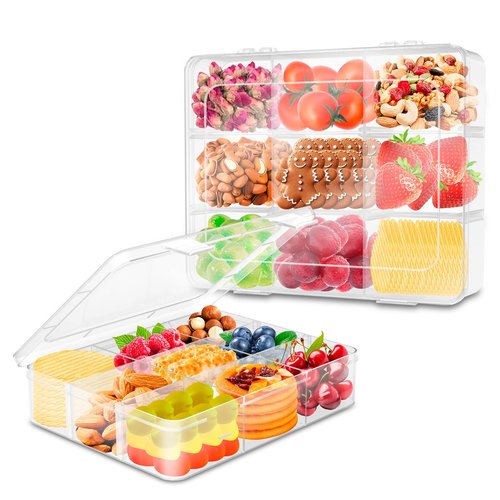 AQSXO 1 Pcs Snack Box Container, 9 Compartments Snack Containers Reusable Meal Prep Lunch Containers.