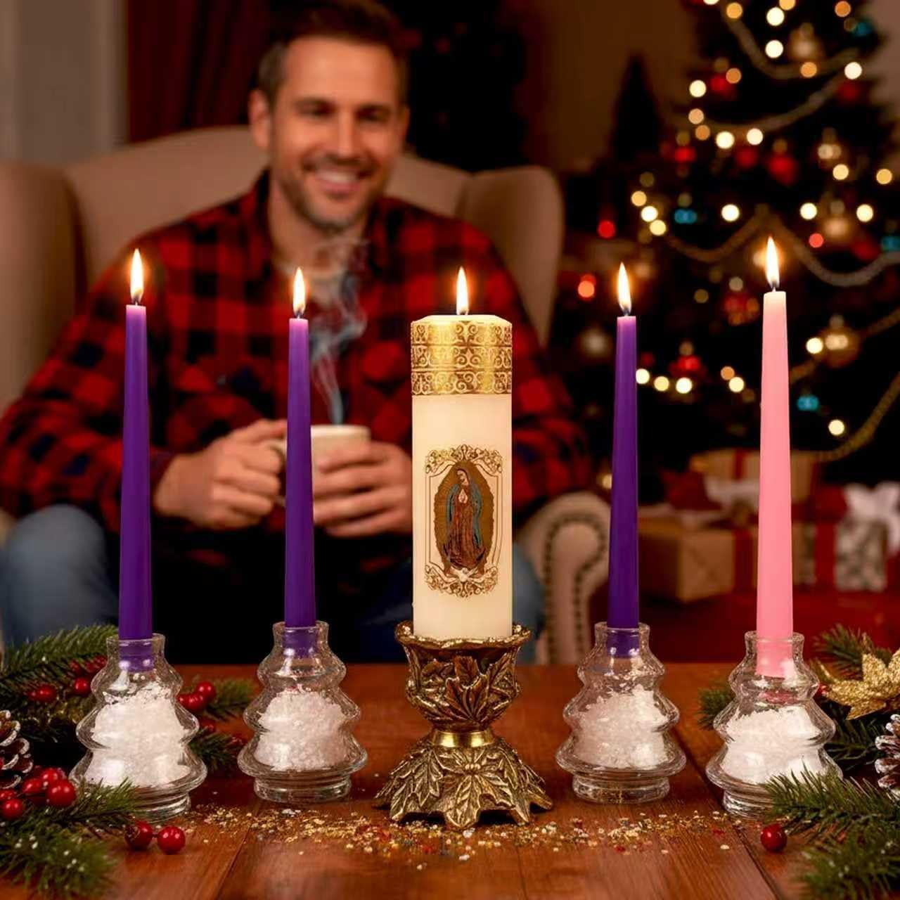 Regine Switzerland Advent Candle Holders - 4-Piece Nativity Wreath Centerpiece Decor | Christmas Decorations