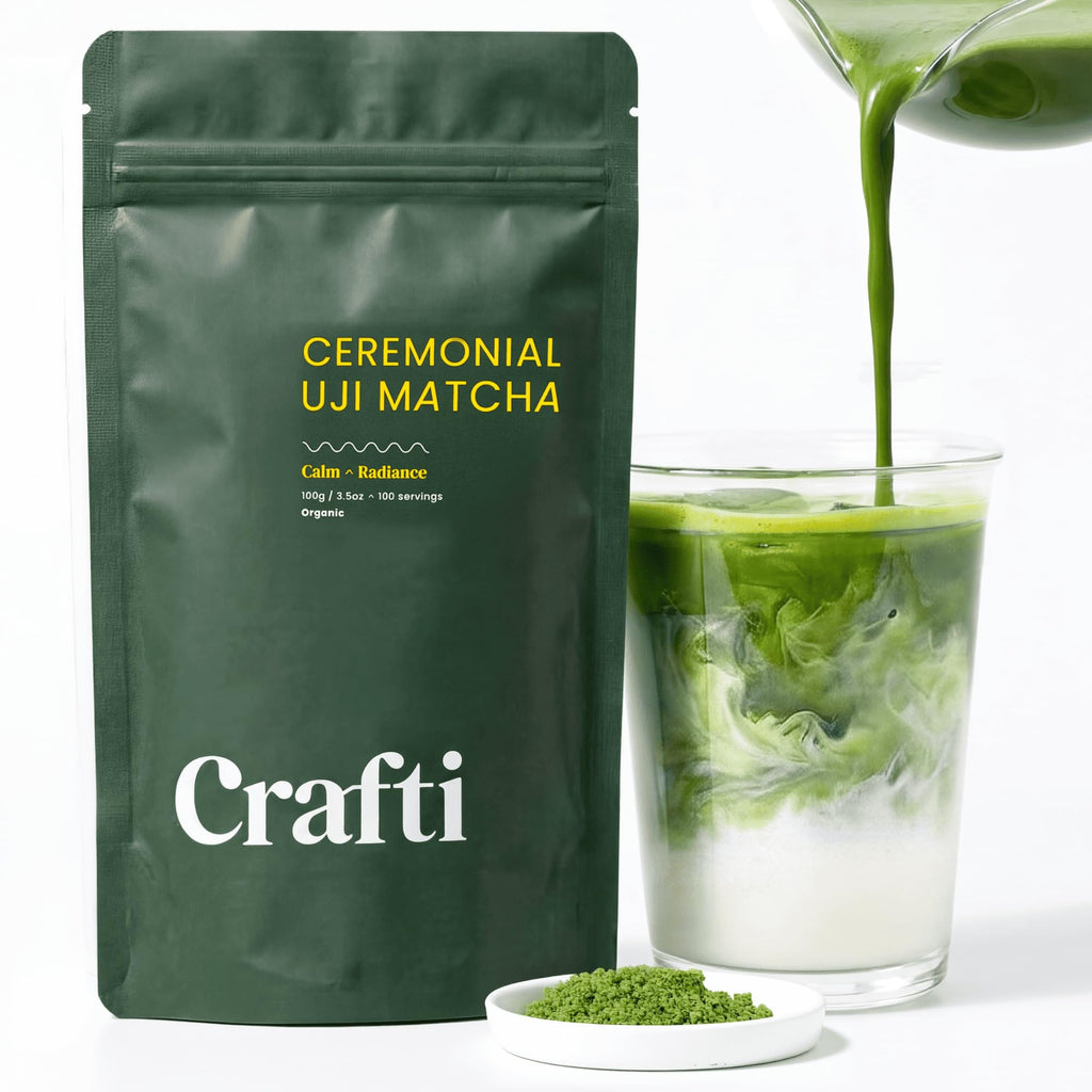 Crafti - Ceremonial Grade Organic Matcha Powder | 100 Servings (100g / 3.5oz) | Sugar-Free Kyoto Uji Matcha | Daily Matcha Green Tea for Calm Focus, Jitter-Free Energy and Barista-Grade Lattes