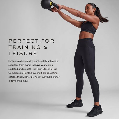 2XU Women's Form Stash Hi-Rise Compression Tight - Performance Activewear for Training, Improved Recovery - Black/Black - Size Large