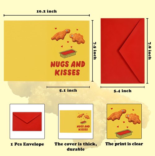 Faythory Funny Valentine’s Day Card for Him – Nuggs and Kisses Card, Men’s Valentine’s Day Gift, Boyfriend Valentine’s Day Card, Valentine Card for Husband or Wife