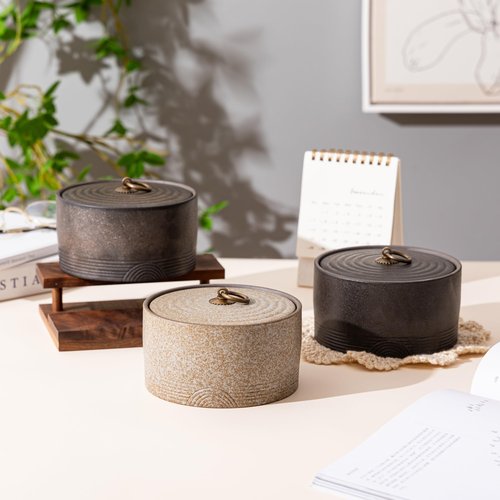 SILINE Ceramic Canister,16.9 Oz /500ml Food Storage Jar for Tea,Coffee Beans,Herb,Candy,Spices,Nuts (Stone Golden)
