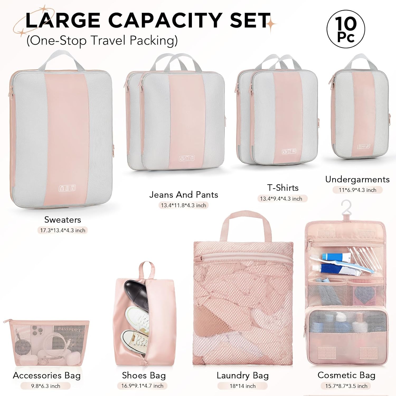 OlarHike Compression Packing Cubes - 10 Set Travel Organizer for Clothes | Space-Saving Beige Bags