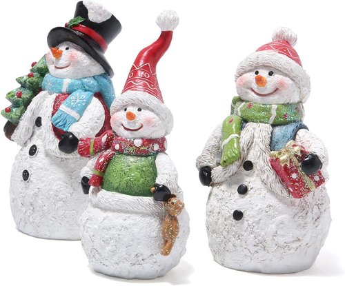 Hodao Christmas Snowman Family Figurines - Handmade Winter Decor for Holiday Celebrations | 3 PCS Set