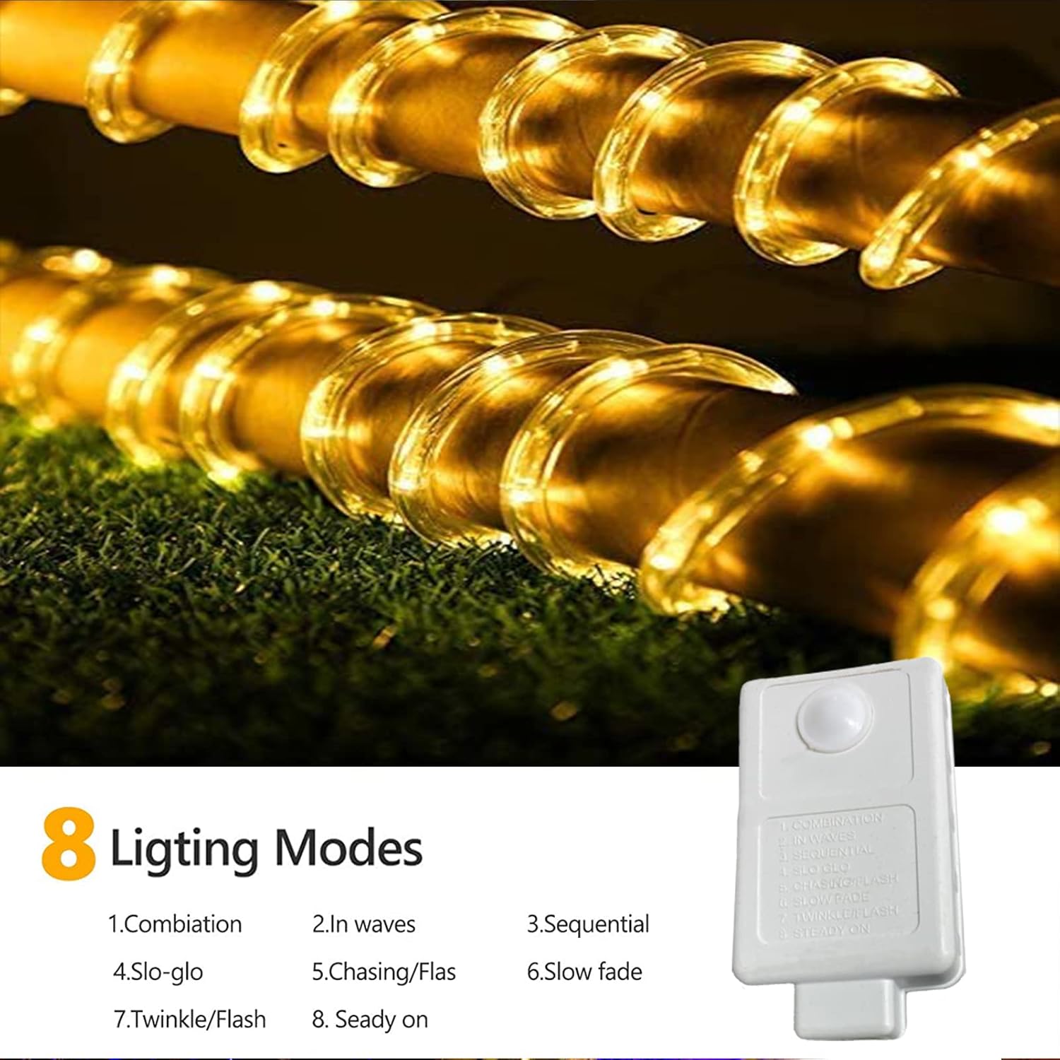 Skiennix 150ft LED Rope Lights - Waterproof, Connectable & Flexible Tube Lighting | 8 Modes, Warm White