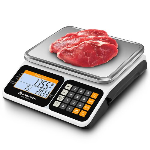 BROMECH Commercial Food Scale 66lb/30kg, High Precision Digital Price Computing Scale for Farmers Marke, Deli, Dual Backlit LCD Display, Stainless Steel Platform, Rechargeable Battery for Produce Meat