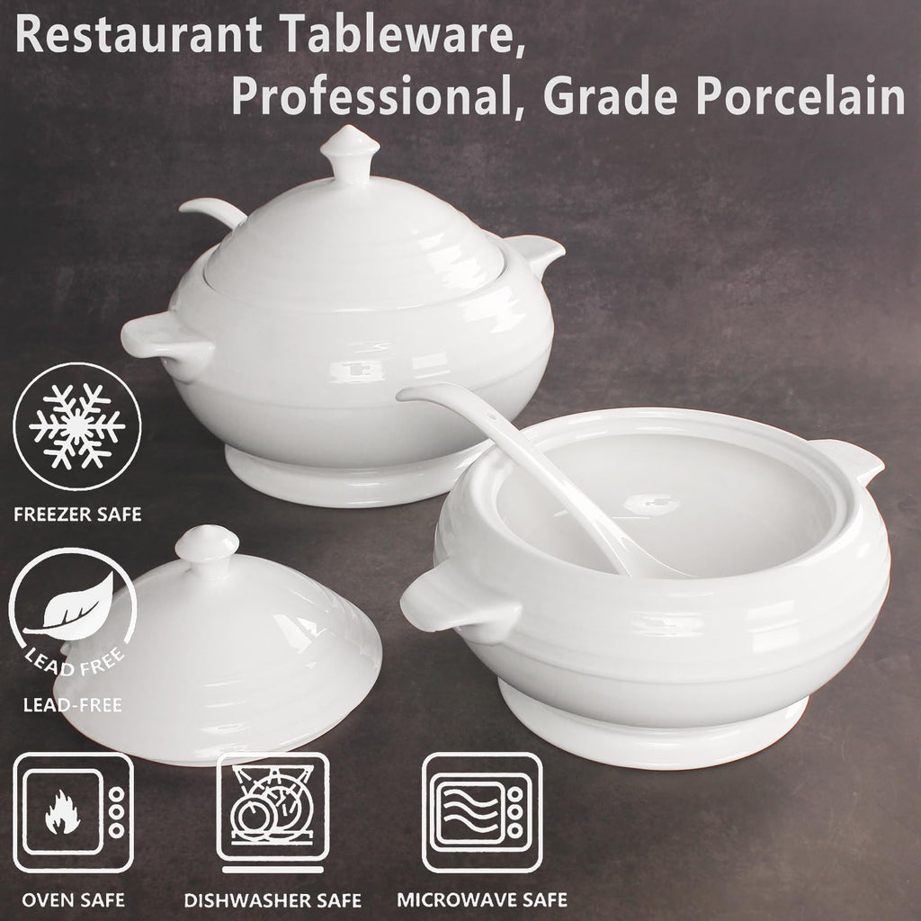 Creativity Home Casserole Dish with Serving Handles, 2.7 Qt soup Tureen With Lid and a 9.4-inch Spoon, for Dinner and Party Microwave Safe 11.6 Inch