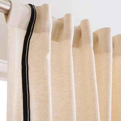Martha Stewart Cream Light Filtering Window Curtains for Living Room - 50" x 84" - Set of 2 - Back Tab Panels - Embroidered Stripe Linen