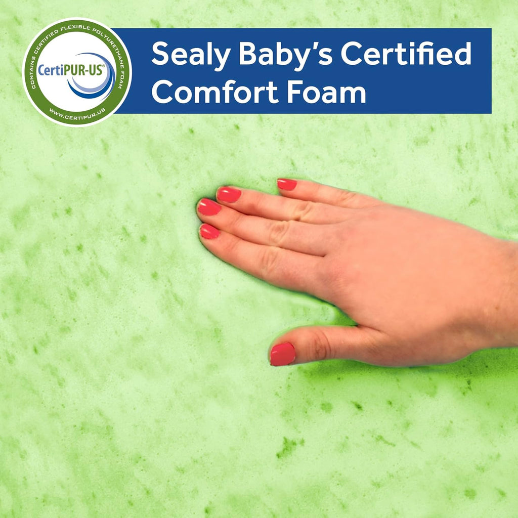Sealy Baby Posture Perfect Breathable Crib Mattress, GREENGUARD Gold Certified, Made in USA, 2 Stage Hybrid Memory Foam & 150 Premium Coils, Toddler Bed Fit, Safety & Quality Tested, 52x28"
