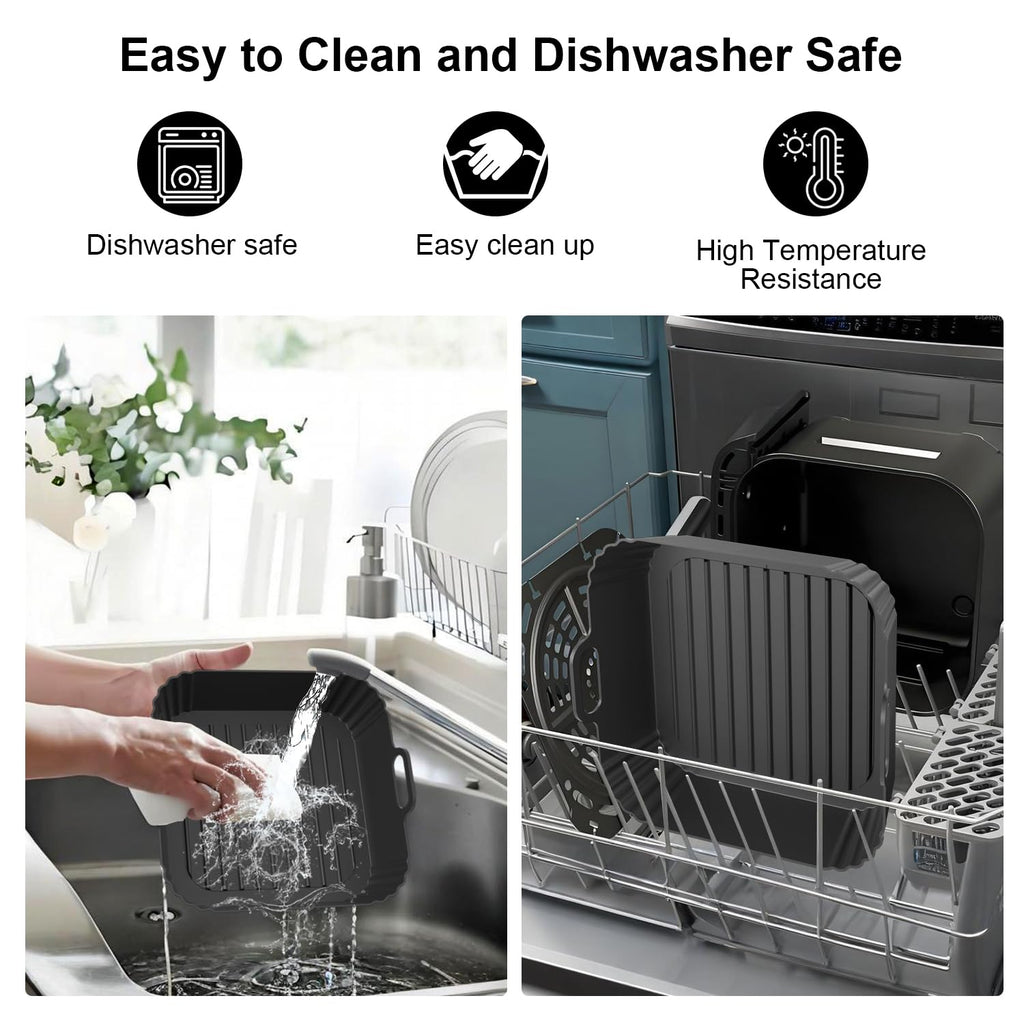 PINTAUR 9-Inch Large Square Silicone Air Fryer Liners for Ninja AF141 AF181 AF142 Cosori 6QT, 2 Pack Silicone Pot Baking Accessories for Chefman, Instant, Cuisinart, Reusable Tray Insert 5–8QT